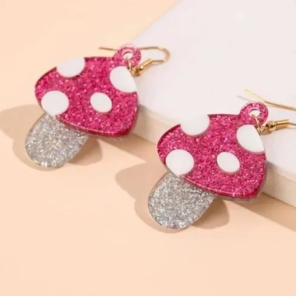 ❤️ FREE Sparkle Mushroom Shiny Plant Chic Artsy Art Trendy Drop Hippie Earrings
